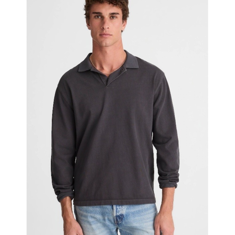 Madewell Mens Long Sleeve Polo Shirt Charcoal Gray Large NWT